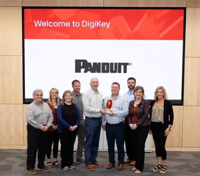 Panduit representatives recently recognized DigiKey with its seventh consecutive top global e-commerce distributor award. Credit: DigiKey