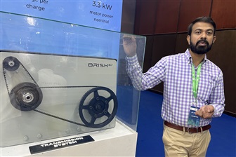 Brisk EV's in-house transmission system and co-founder Vivek Reddy Credit: DIGITIMES Asia