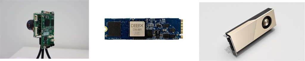 From the left, are the camera module with DX-L1, M.2 module with DX-M1 in the middle, and the PCIe module with DX-H1 on the right