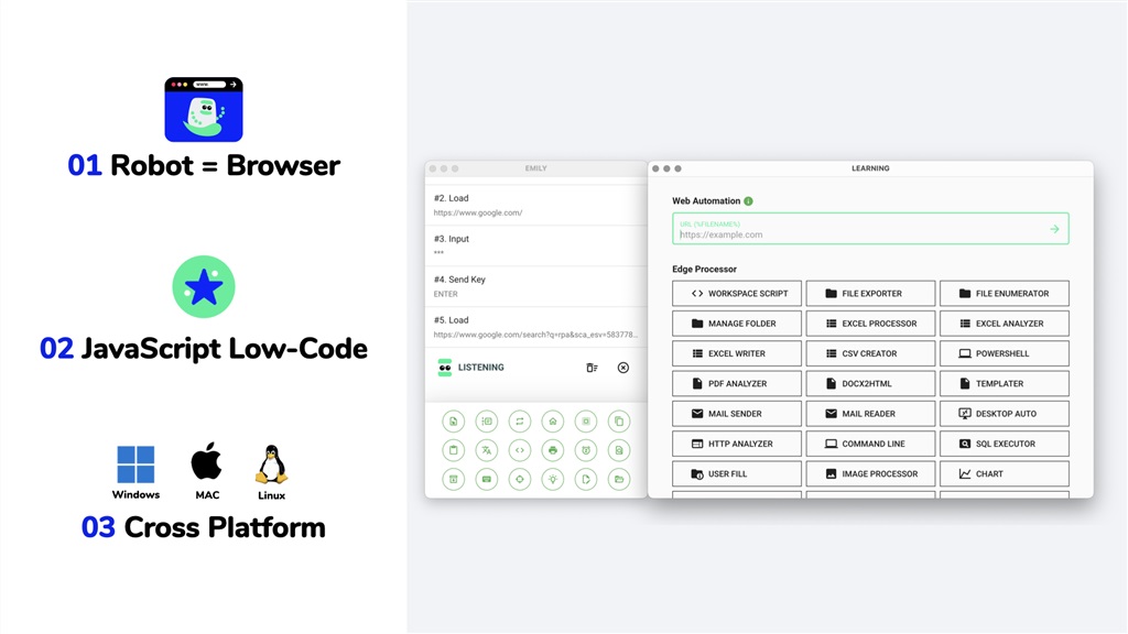 Three main features of automation technology from EMILY.RPA patented web browser