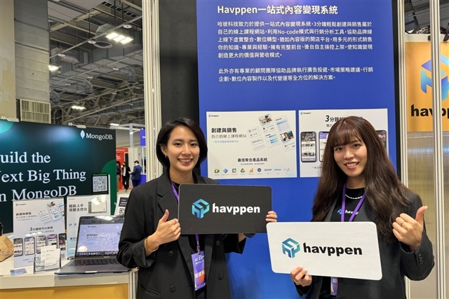 Havbeat Technology CEO Allison Chiu (left) and COO Enning Yu (right) photographed in front of a Havppen exhibition board