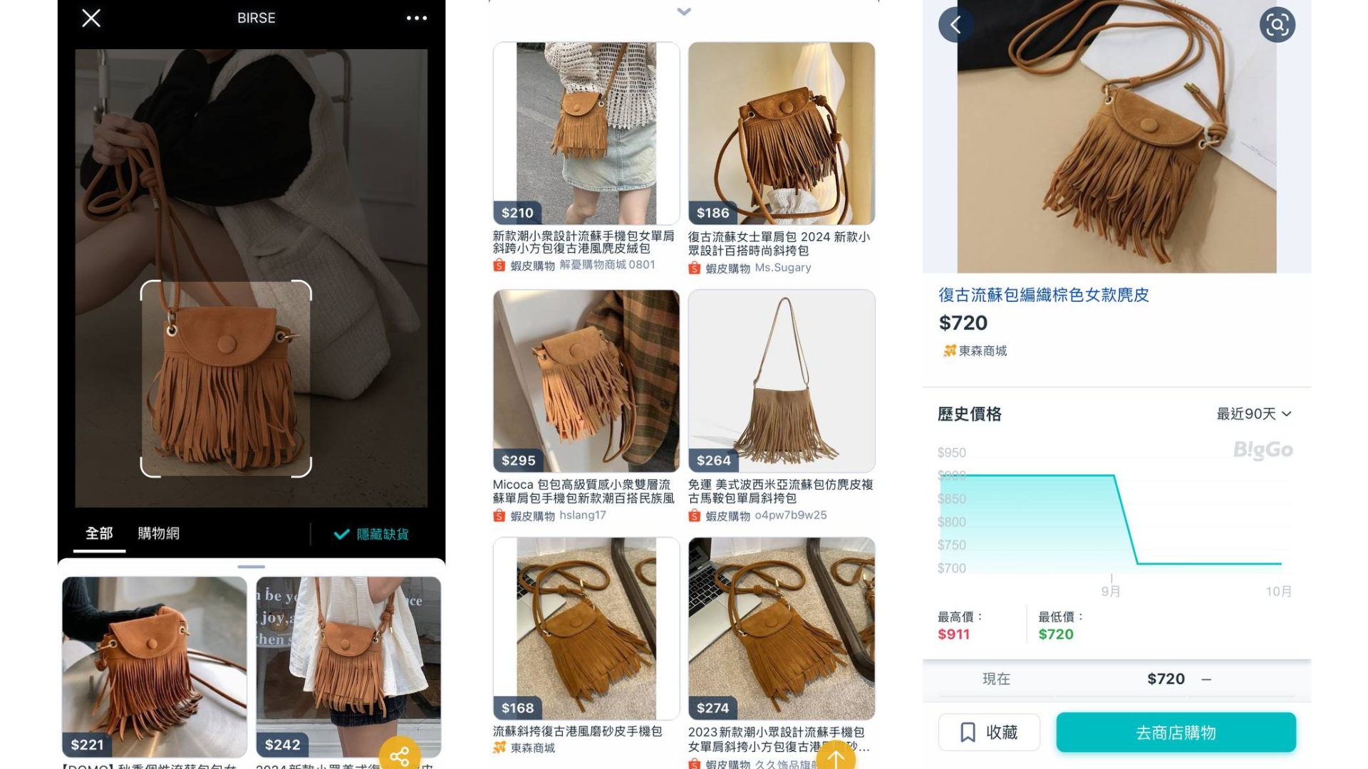 Results of BIRSE image search using a tassel bag image
